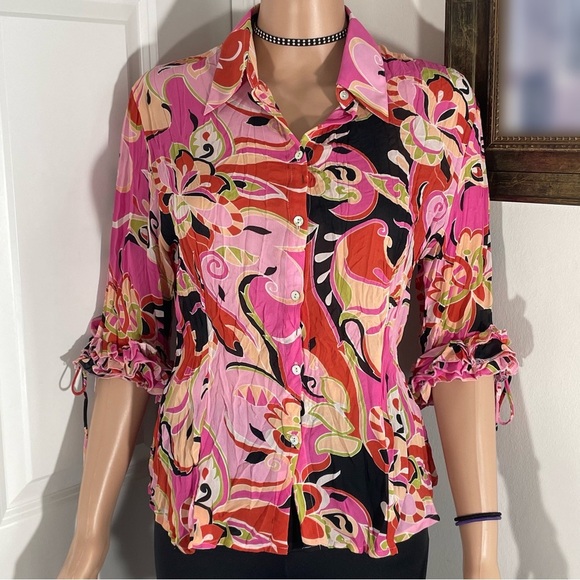 Tops - Caviar Abstract Floral Y2K Blouse